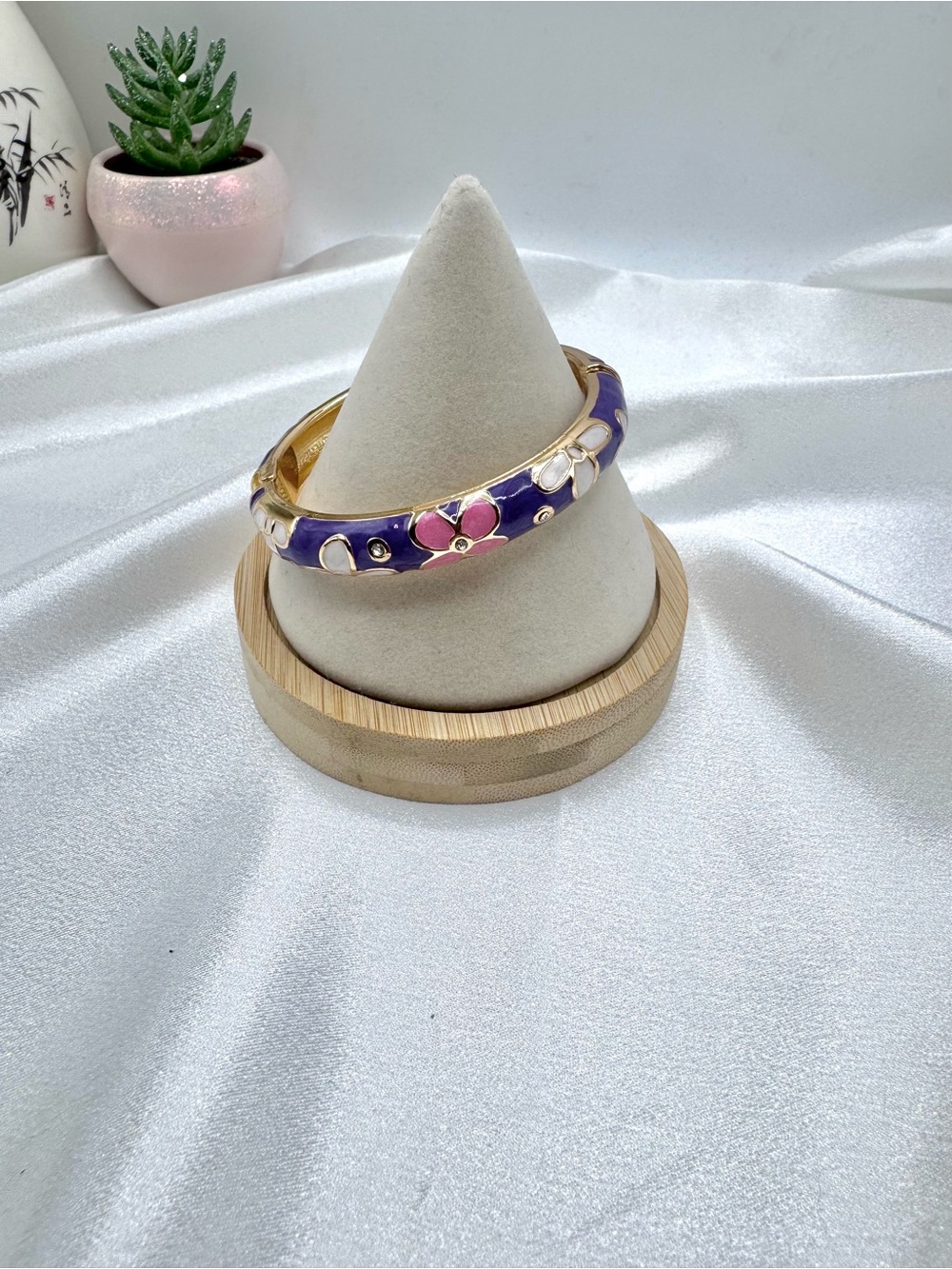 Floral Enamel Bangle Bracelet in Purple and Pink - Picture 3 of 5